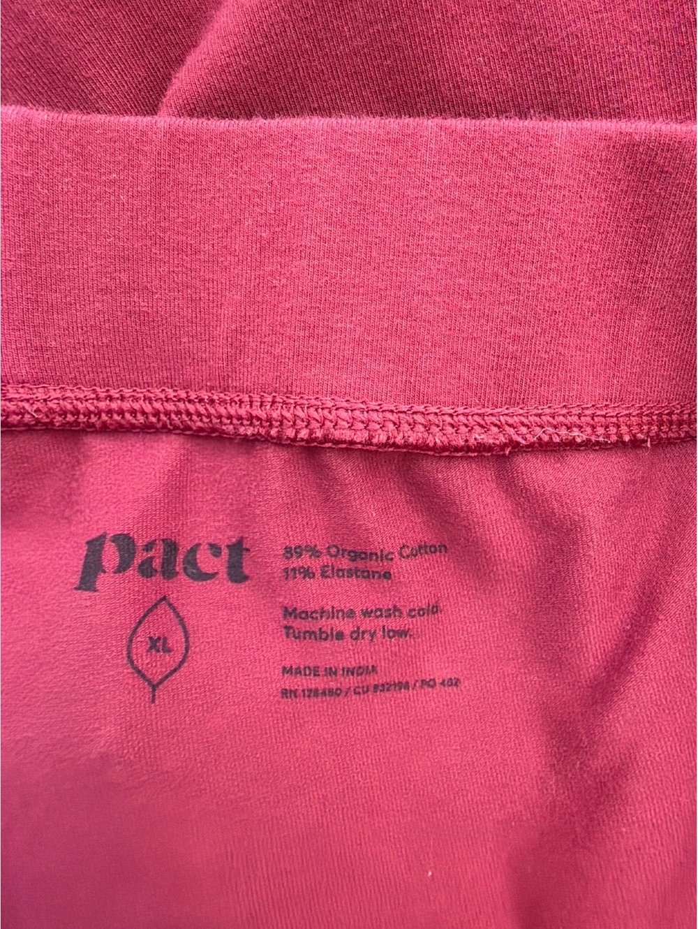 Pact Women's Organic Cotton Red Leggings Size XL - Picture 3 of 3